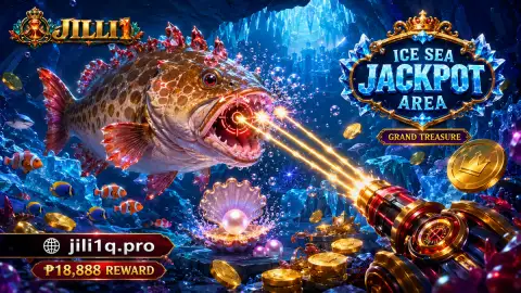JILI1 fishing scene with a target ring following a large fantasy fish through a moving school in turquoise water